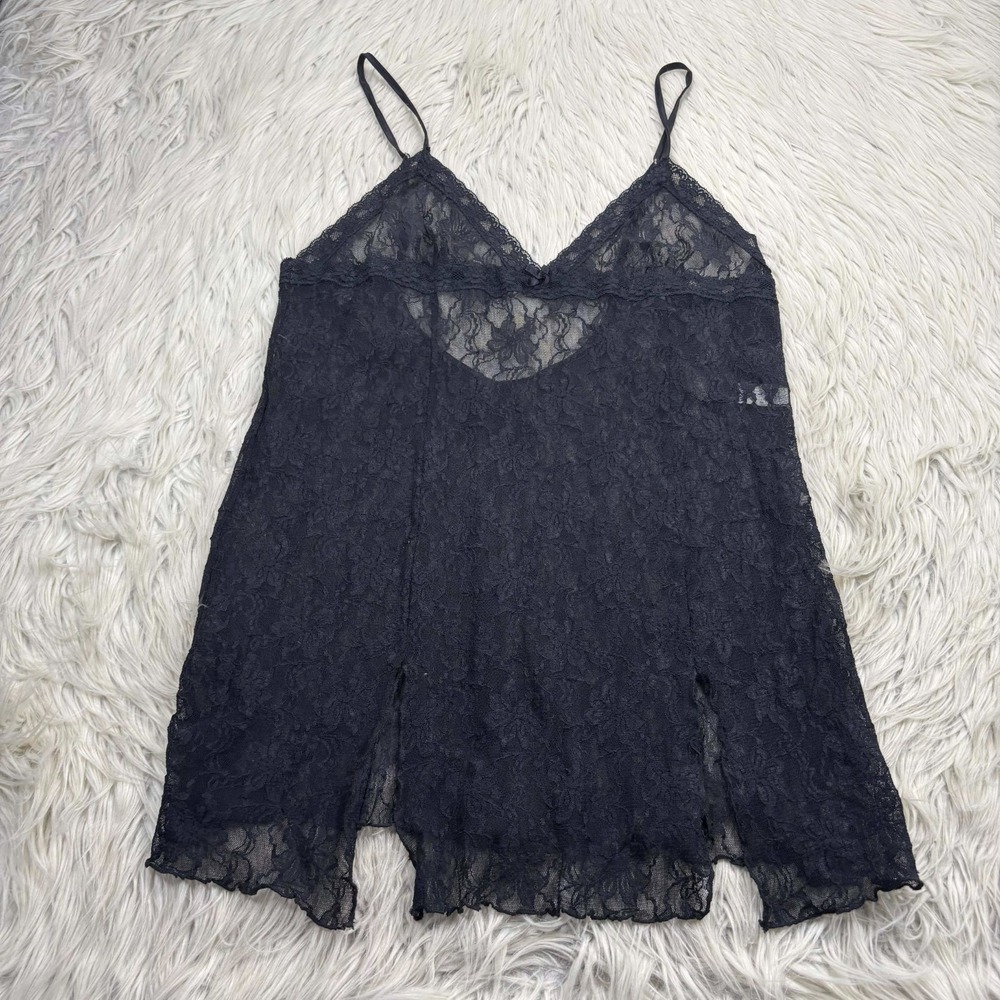 Fredrick's‎ of Hollywood Women's L Black Sheer Lace Cami Tank Dark Coquette Goth